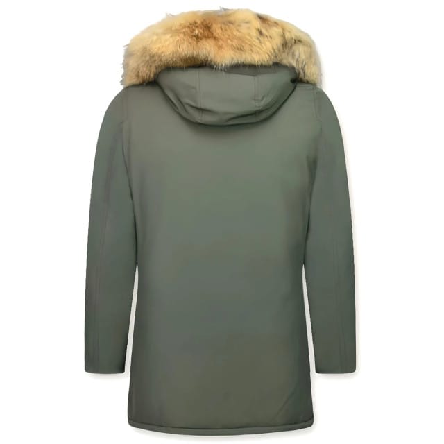 Enos Lange parka jas met bontkraag