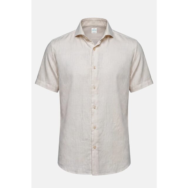 Vercate - Linnen Overhemd - Korte Mouwen - Slim Fit - Heren - Beige - Maat: 41/L