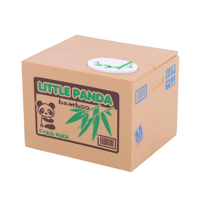 Panda spaarpot, Automatische muntenrover, Centenbank, Spaarkistje beige