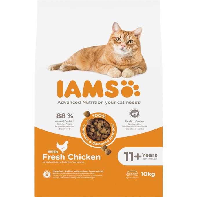 10kg IAMS Advanced Nutrition Senior droogvoer voor katten 11+ met kip