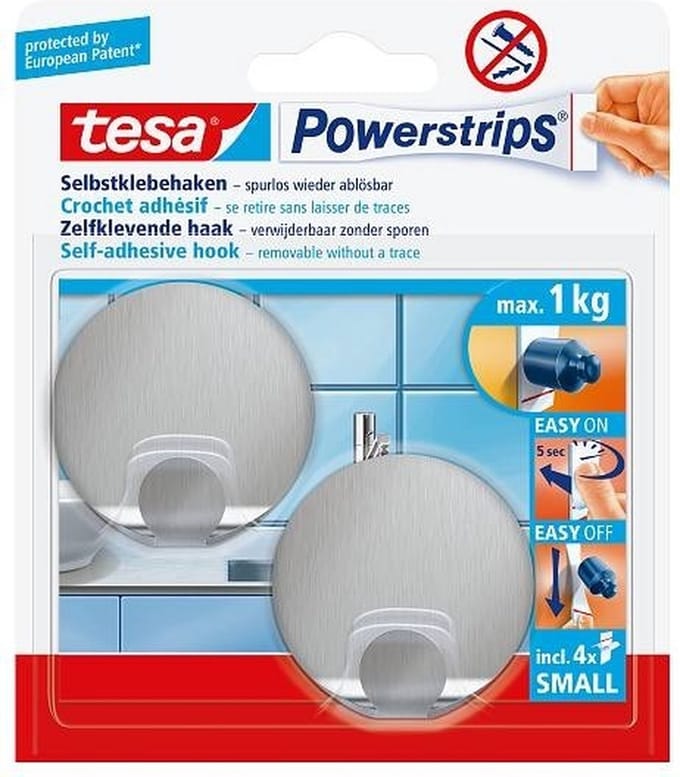 Tesa 57044 powerstrips haken small rond RVS - 2 stuks