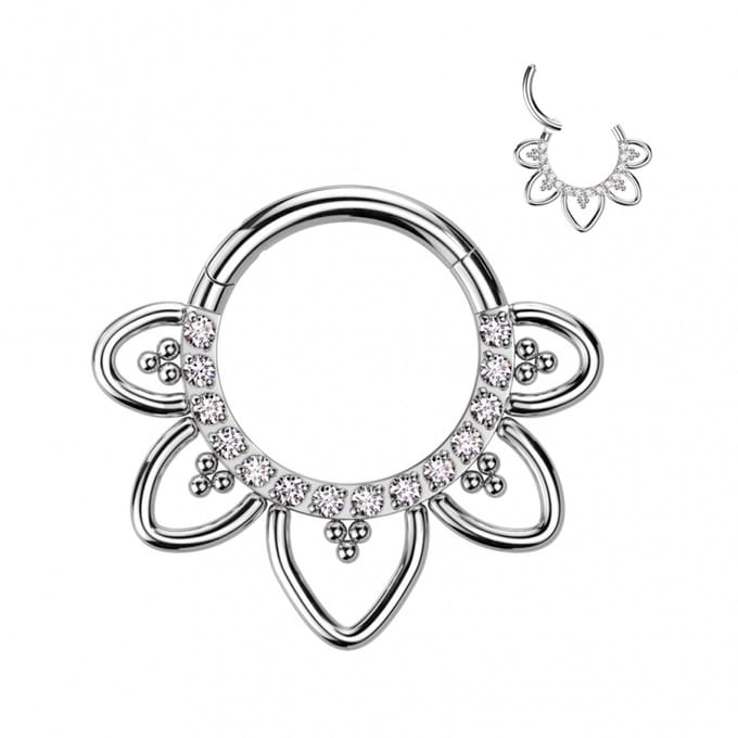 Piercing titanium Filigree met steentjes clicker 1.2x8 - zilver - LMPiercings