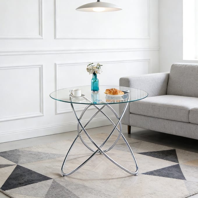 MODFU Eettafel - Stabiel Onderstel - Modern - Voor Eetkamer - Glas En Metaal - Chroom