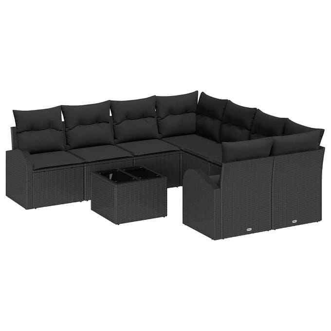 vidaXL - Tuinbank - Set - 9 - st - Zwart - poly - rattan