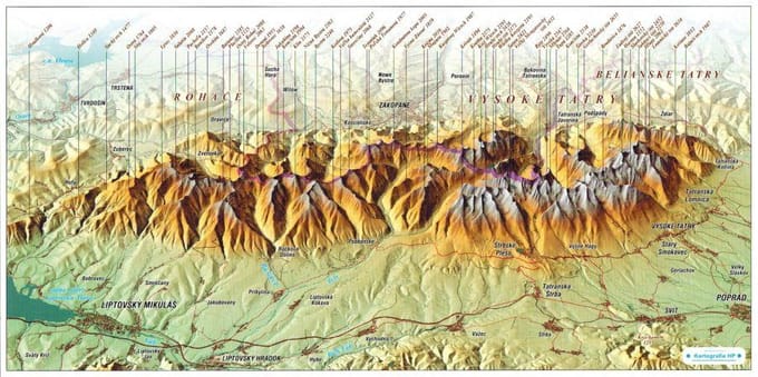 Tatra's. Panoramische Kaart Met 3D-Effect. Ansichtkaart