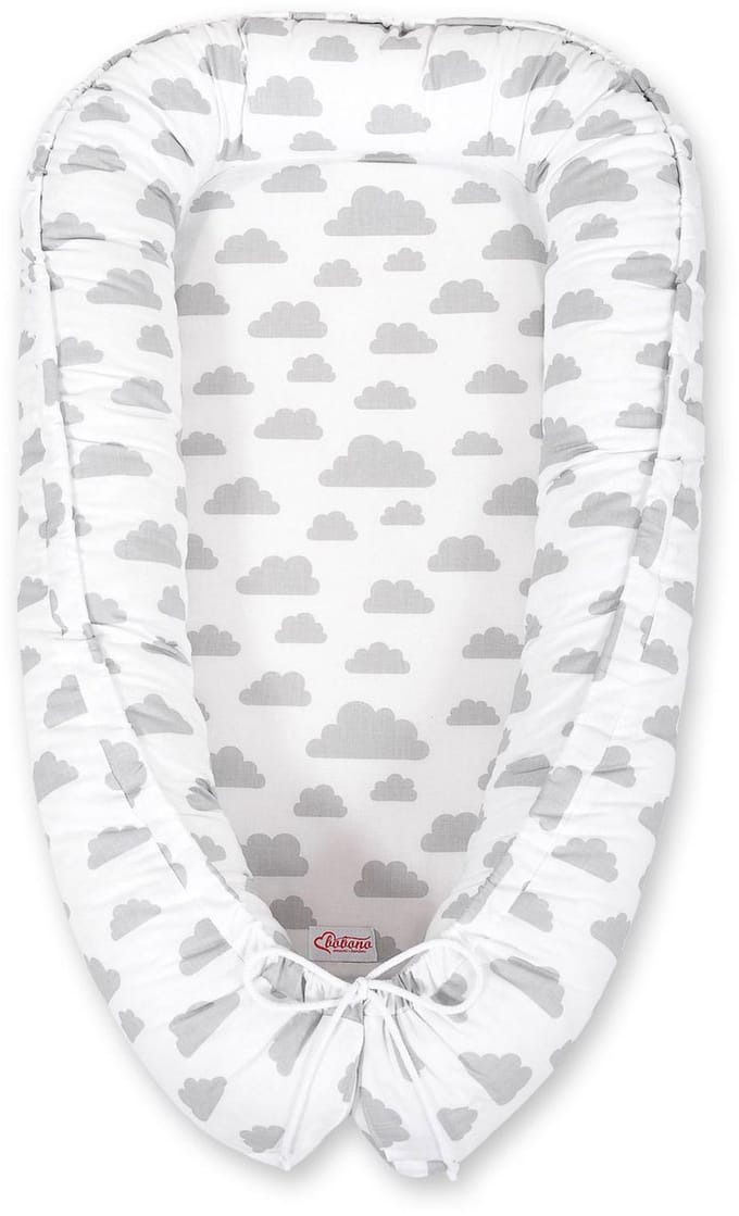 Babynest dubbelzijdig Premium Cocoon voor baby's BOBONO- wolken grijs