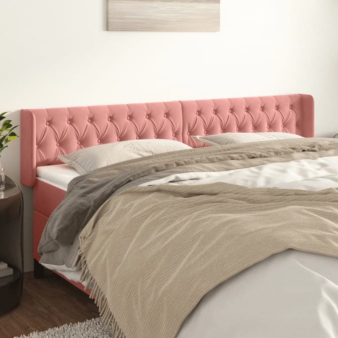 vidaXL - Hoofdbord - met - randen - 183x16x78/88 - cm - fluweel - roze