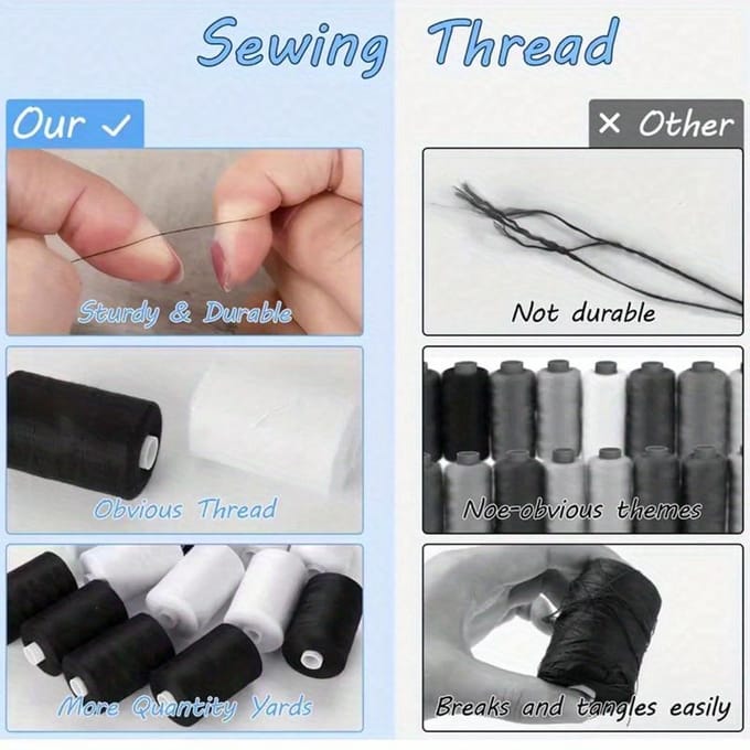 500M Naaigaren Polyester Garen Zwart Wit Sterk Naaigaren Naaispoelen Polyester voor Handmachine Black+White veelkleurig