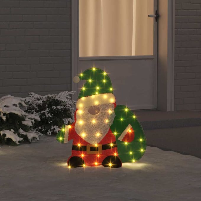 vidaXL - Verlichte - Kerstman - 60 - LED's - Warmwit - 70 - x - 62 - cm - Tinsel - Stof