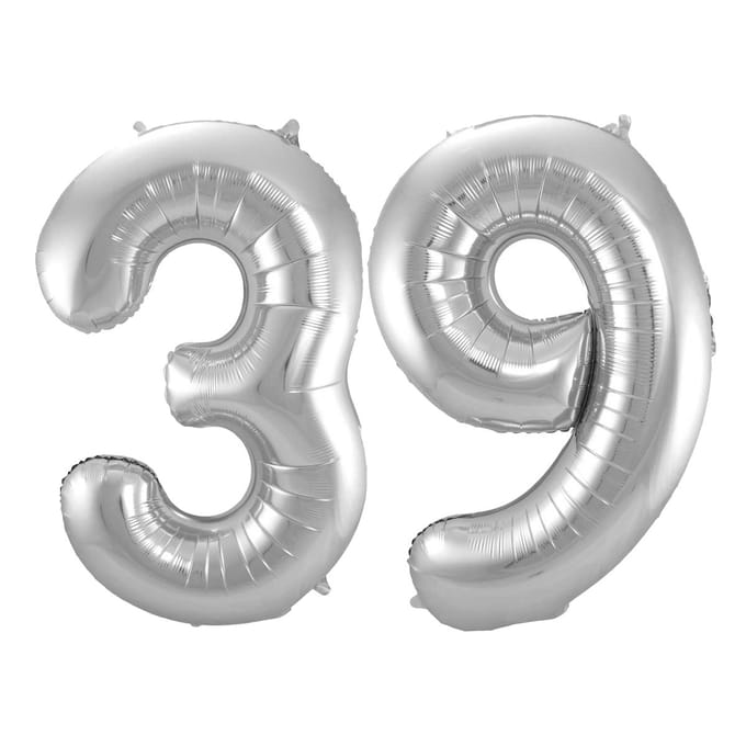Folieballon 39 jaar - Zilver - 86 cm