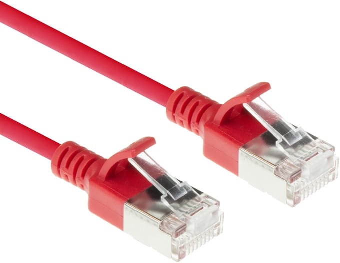ACT Rode 0,25 meter LSZH S/FTP CAT6A slimline patchkabel snagless met RJ45 connectoren DB7552