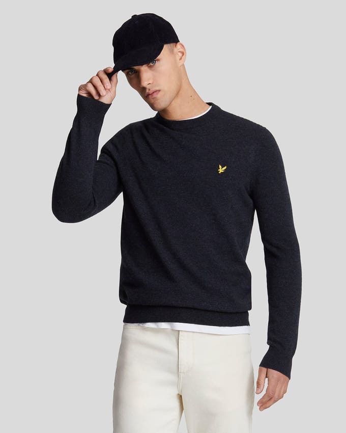 Lyle & Scott Lamswol Blend Ronde Hals Trui - Marineblauw