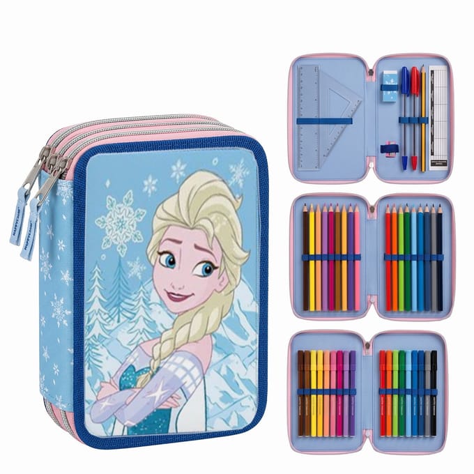 Frozen Gevuld Etui 3 Vakken – Elsa – 51 Delig – Officieel Gelicenseerd