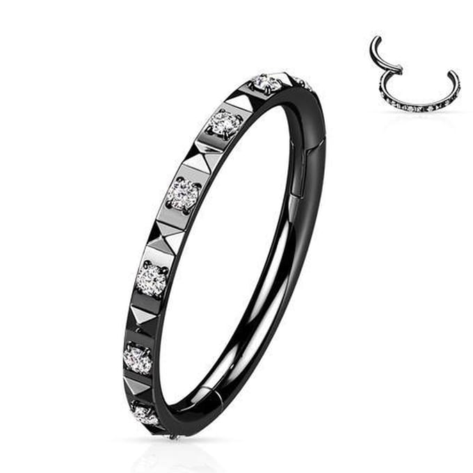 Piercing PVD high quality CZ steen tussen Pyramid Cuts 1.2x10 - zwart - LMPiercings