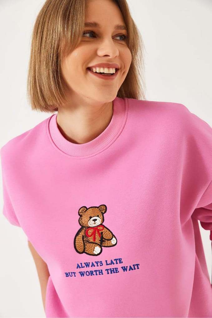 Geborduurde Gedrukte Ronde Hals Sweater