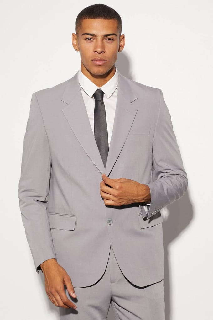 Oversized Boxy Single Breasted Suit Jacket | Grey | Size 48