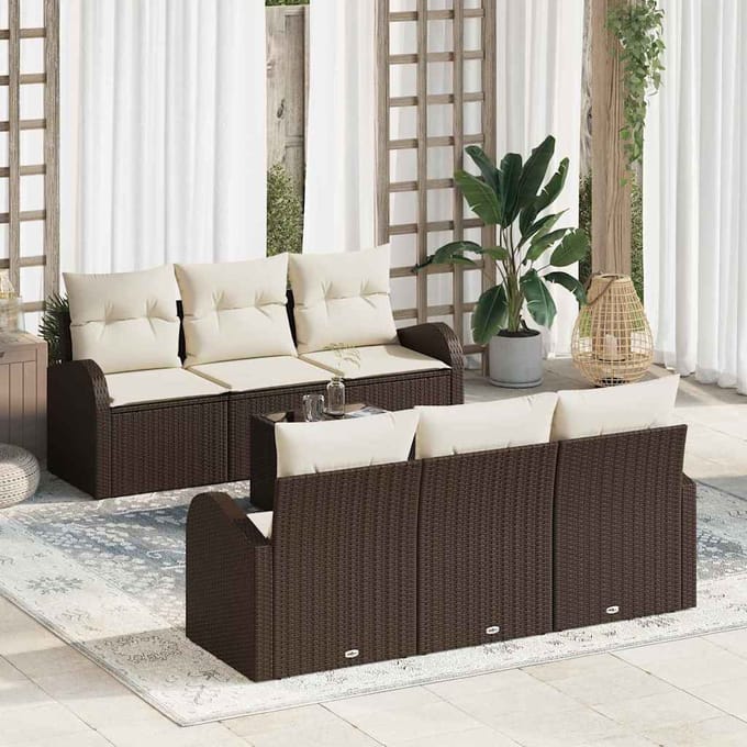 vidaXL - Tuinbank - Set - 7 - st - Bruin - poly - rattan