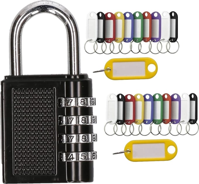Hangslot/cijferslot met 20x stuks sleutellabels