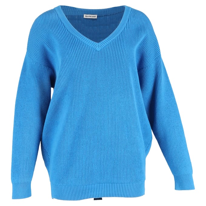 Balenciaga V-hals trui van blauw katoen
