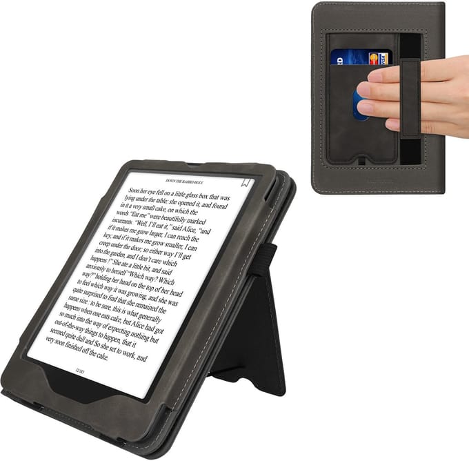 kwmobile e-reader hoesje geschikt voor Amazon Kindle Paperwhite (2024) / Colorsoft hoes - E reader flip case van kunstleer - Ereader cover met stand - In donkergrijs
