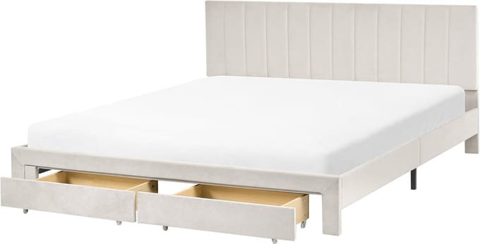 LONZAC - Bed met opbergruimte - Gebroken wit - 180 x 200 cm - Fluweel
