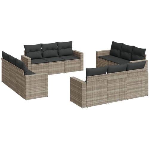 vidaXL - 12-delige - Loungeset - met - kussens - poly - rattan - lichtgrijs