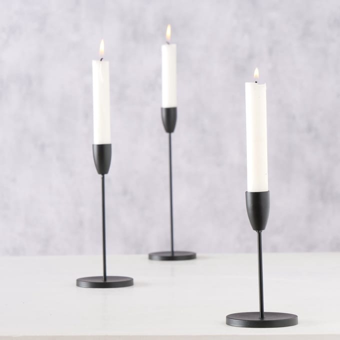 kandelaar zwart metaal , set van 3 stuks
