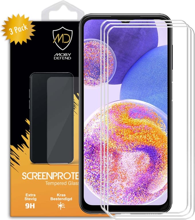 3-Pack MobyDefend Screenprotectors - Geschikt voor Samsung Galaxy A23 - Case-Friendly Screensavers - Gehard Glas