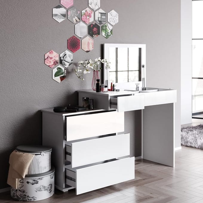 Moderne witte make-uptafel 117 cm met spiegel en opbergruimte