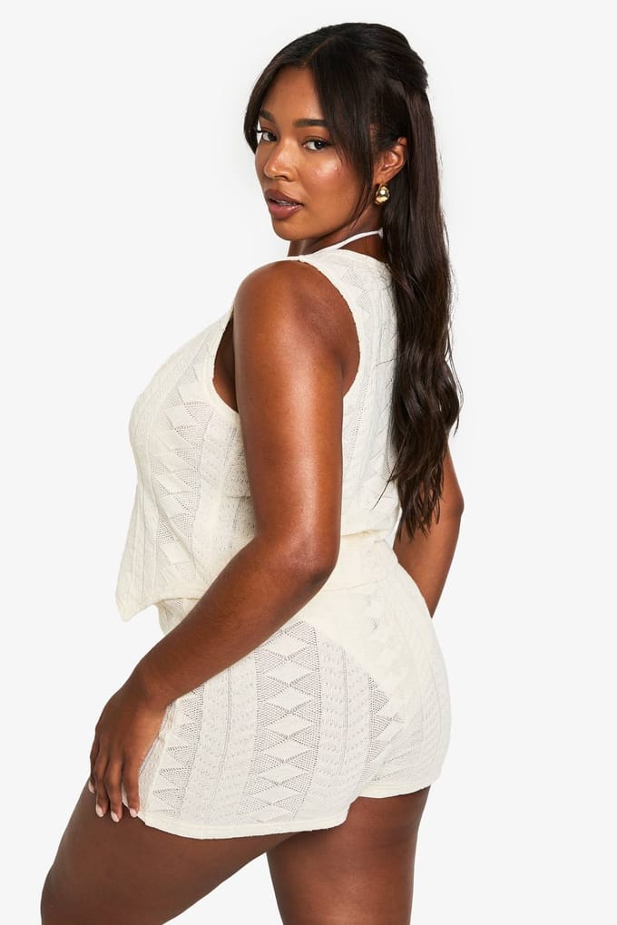 boohoo Dames Plus Beach Mix en Match Getextureerde Geometrische Shorts | Creme | Maat: 54