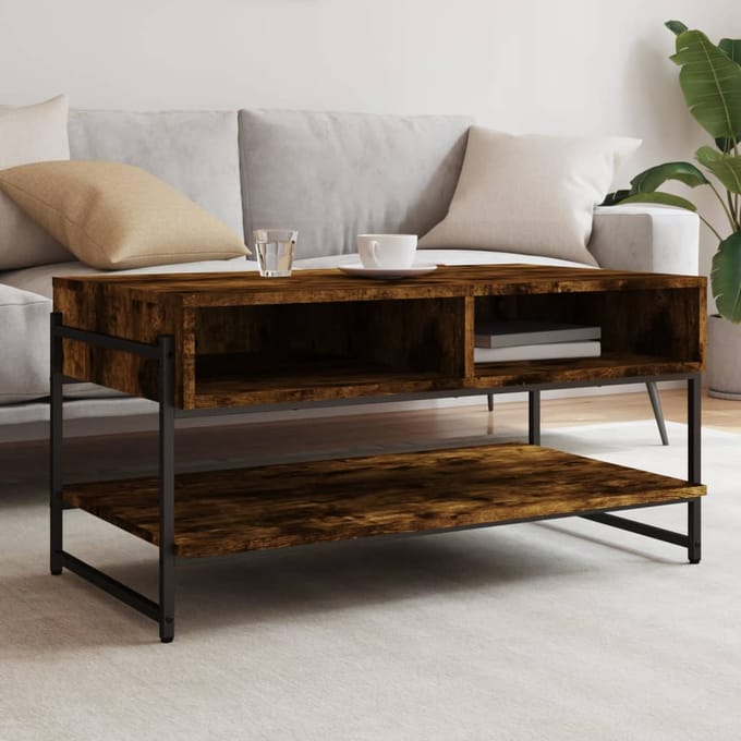 vidaXL - Salontafel - 90x50x45 - cm - bewerkt - hout - gerookt - eikenkleurig