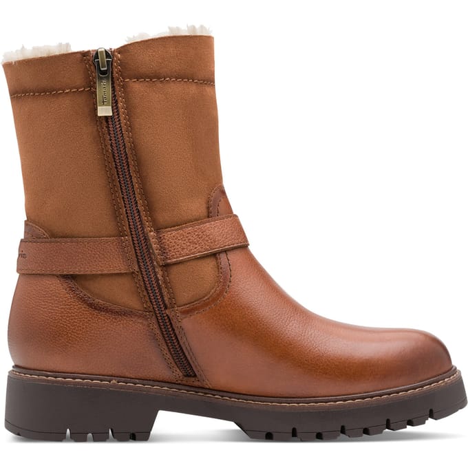Tamaris Dames Winter Cognac Bruine Leren Gesp Rits Biker Enkellaarsjes