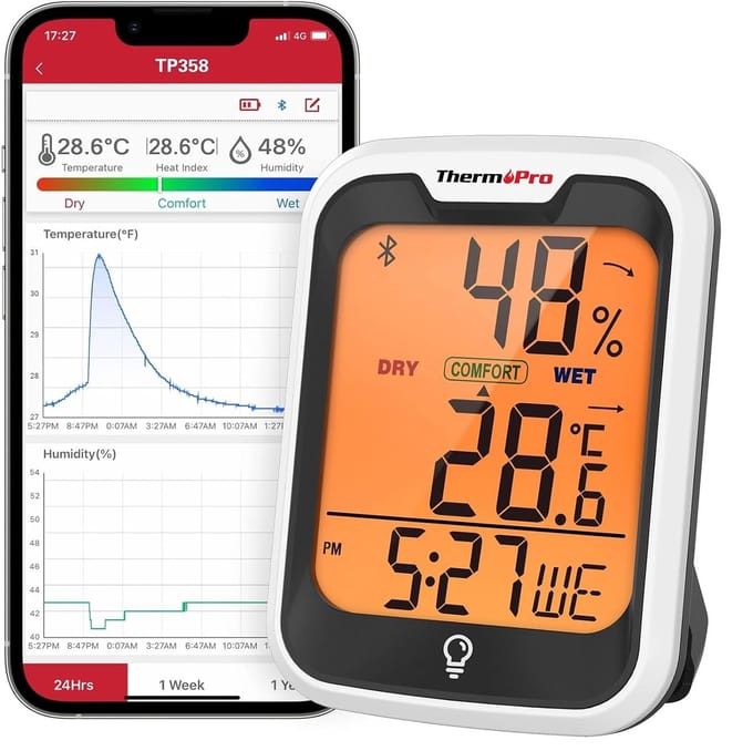 Digitale Weerstation - Binnen Thermometer - Thuis Meten - App Connectiviteit - 80m Bereik - Wit
