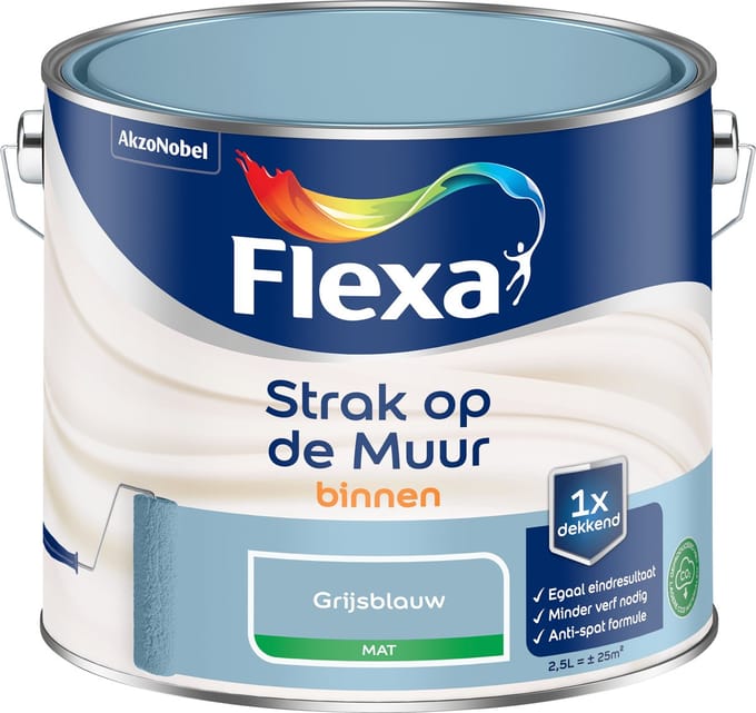 Flexa Strak Op De Muur Muurverf - Mat - Grijsblauw - 2,5l