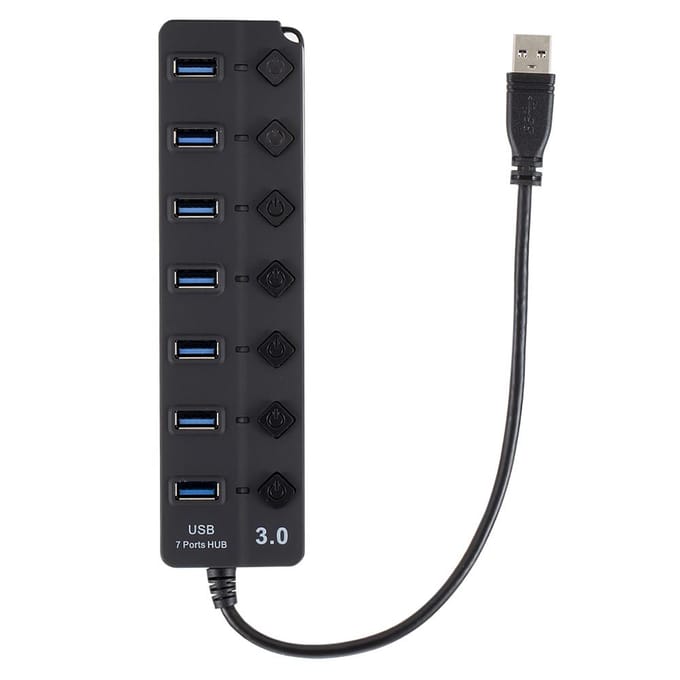 USB 3.0 HUB Splitter 7 Poorten met Aan/Uit Schakelaars Hoge Snelheid 5Gbps Micro black