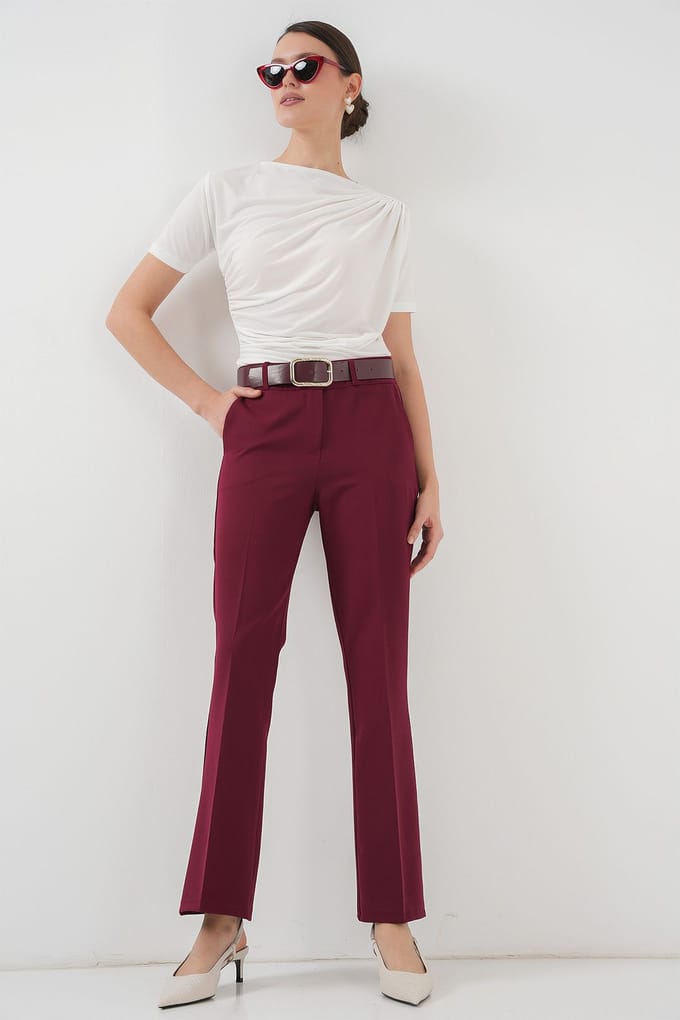 Aansluitende Blouse met Rimpeldetails en Ronde Hals