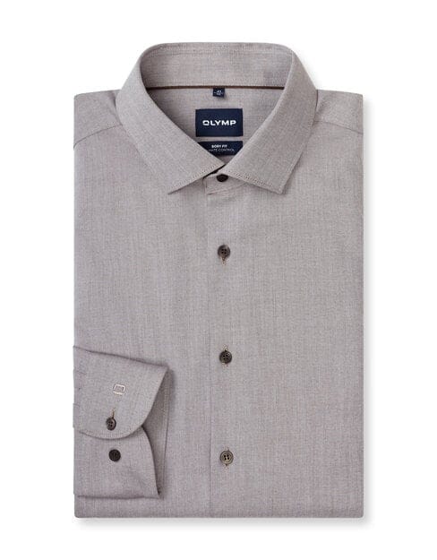 OLYMP Level Five 24/Seven Overhemd, Body Fit, Modern Kent, Taupe