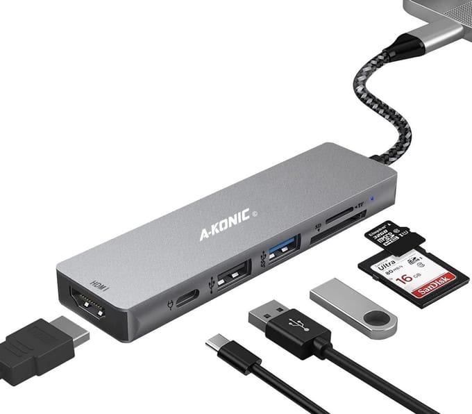 A-KONIC 6-in-1 USB C docking station – HDMI ULTRA 4K - USB C dock – PREMIUM USB C hub – Space Grey