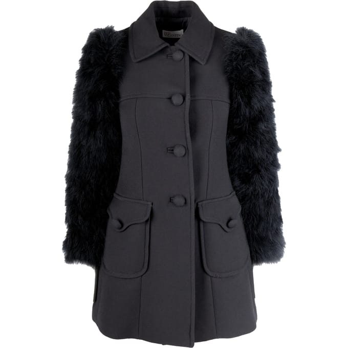 Rode Valentino Wol Coat met Dierenveren Mouwen - '10s