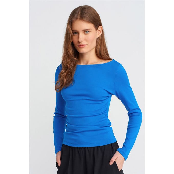 Slim Fit Geribbelde Bootneck Blouse