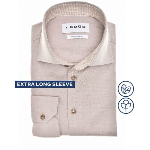 Ledub modern fit overhemd - mouwlengte 72 cm - twill - middenbruin - Strijkvriendelijk - Boordmaat: 43
