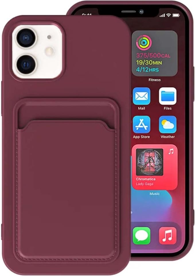 Smartphonica iPhone 11 siliconen hoesje met pashouder - Bordeaux Rood geschikt voor iPhone 11