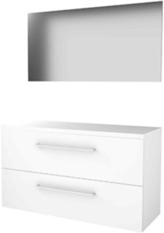 Basic-Line Basic 46 Badkamermeubelset - 120 x 46 cm - Met Grepen - 2 Lades - Wastafelblad - Spiegel - Ice White