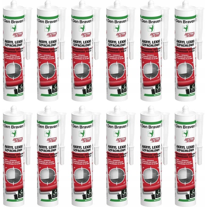 Set de 12 mastic acrylique léger Den Braven 085250 280 ml