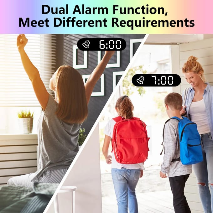 Digitale 180 graden projectiewekker met dynamische RGB-lichthelderheid Instelbaar snooze-dubbel alarm zwart