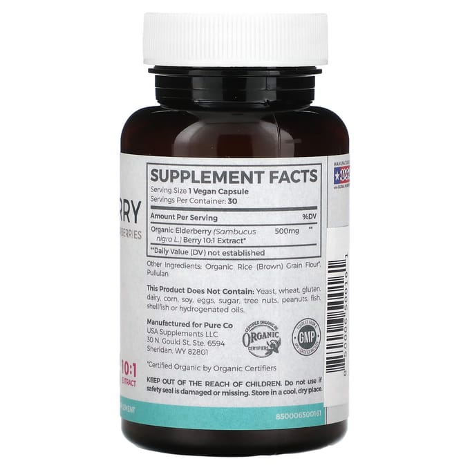 Pure Co., Vlierbes, 5.000 mg, 30 Plantaardige Capsules