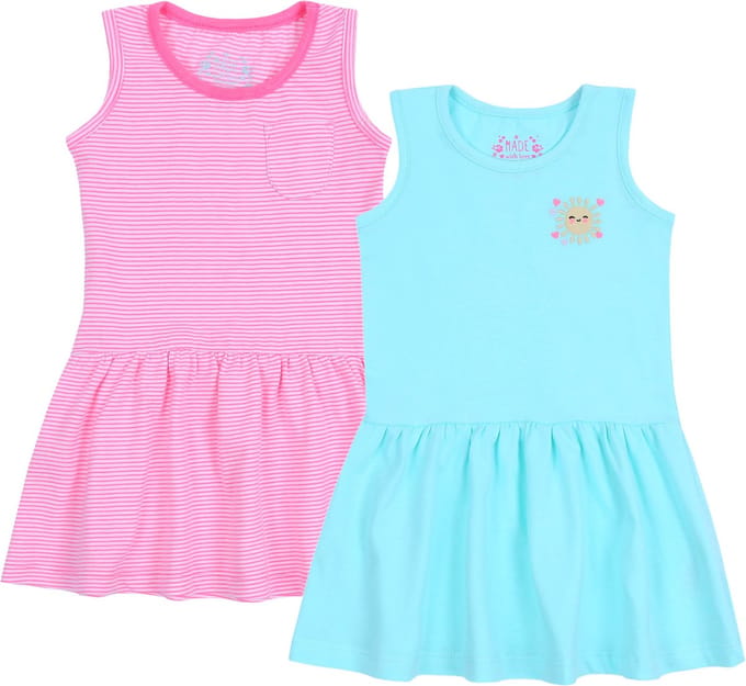 2x Roze/blauwe meisjes zomerjurk
