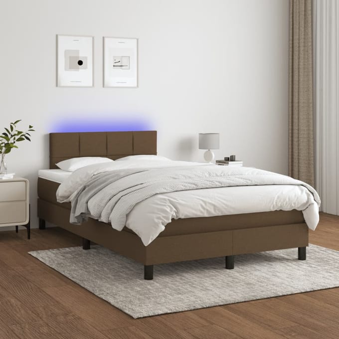 vidaXL - Boxspring - met - matras - en - LED - stof - donkerbruin - 120x200 - cm