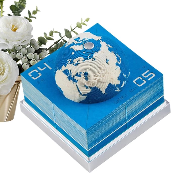 3D Kalender - Papier Kunst - Bureau Decoratie - Uniek Scheurontwerp - 9x9x9 cm - Blauw