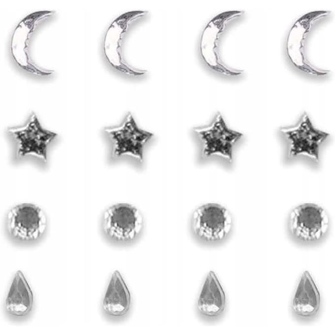 Autocollants Bijoux Strass Pour Le Visage Boucles D'oreilles Faux Argentées white